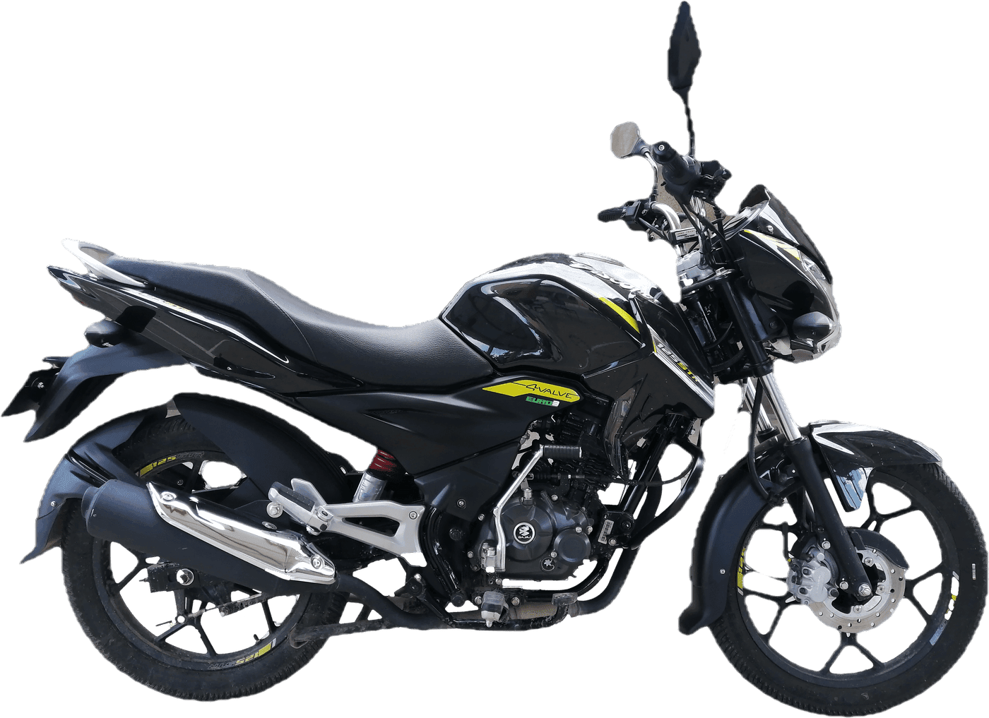 A commuter motorcycle, side view